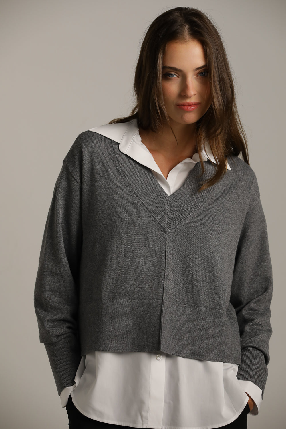 Cropped V-Neck Knit