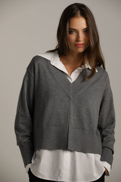 Cropped V-Neck Knit
