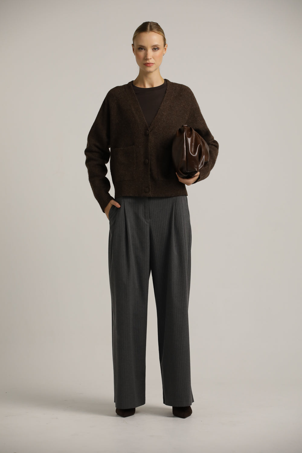 Wool-Textured V-Neck Cardigan