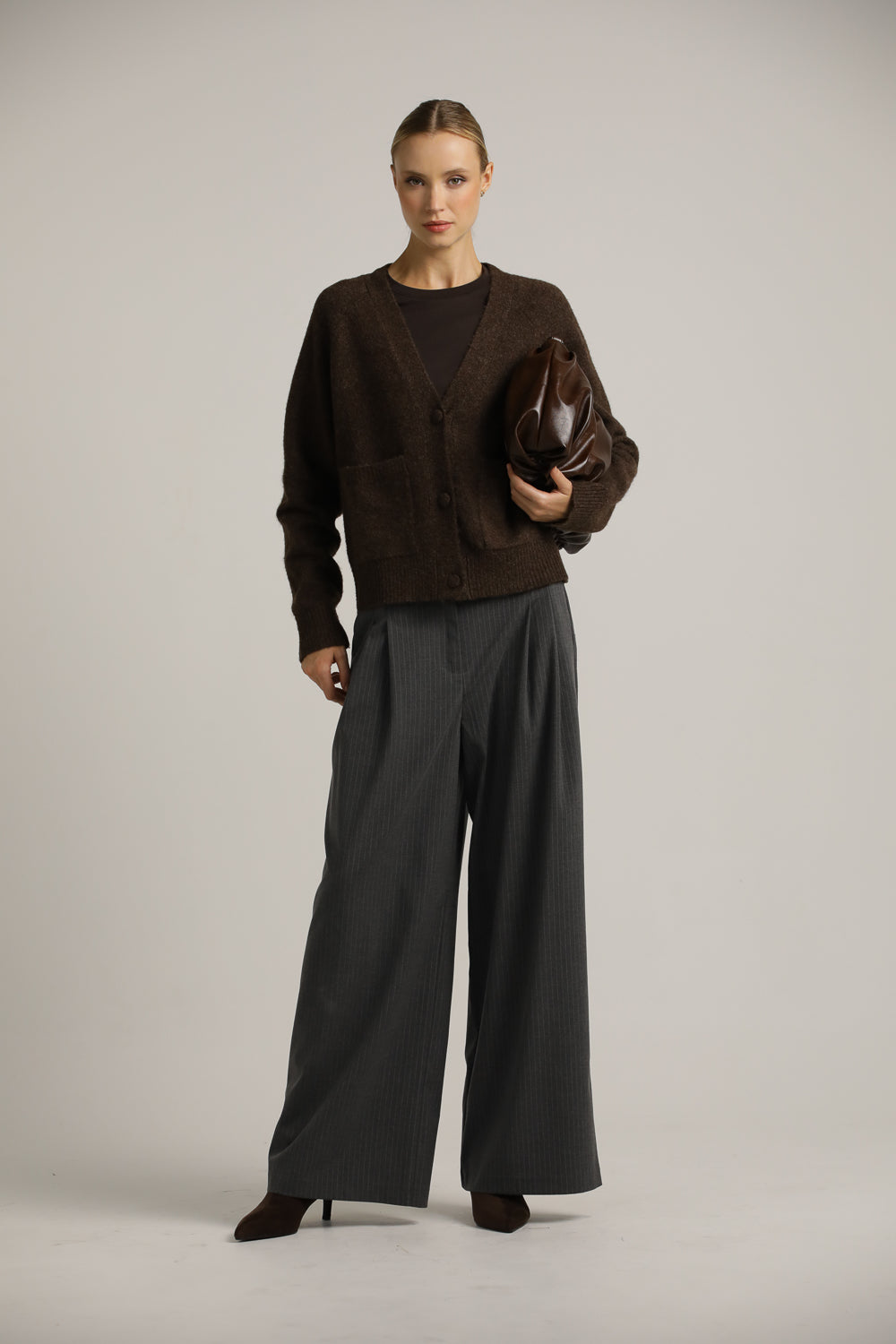 Wool-Textured V-Neck Cardigan