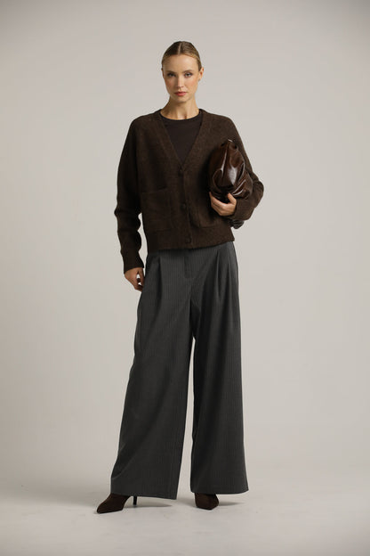 Wool-Textured V-Neck Cardigan