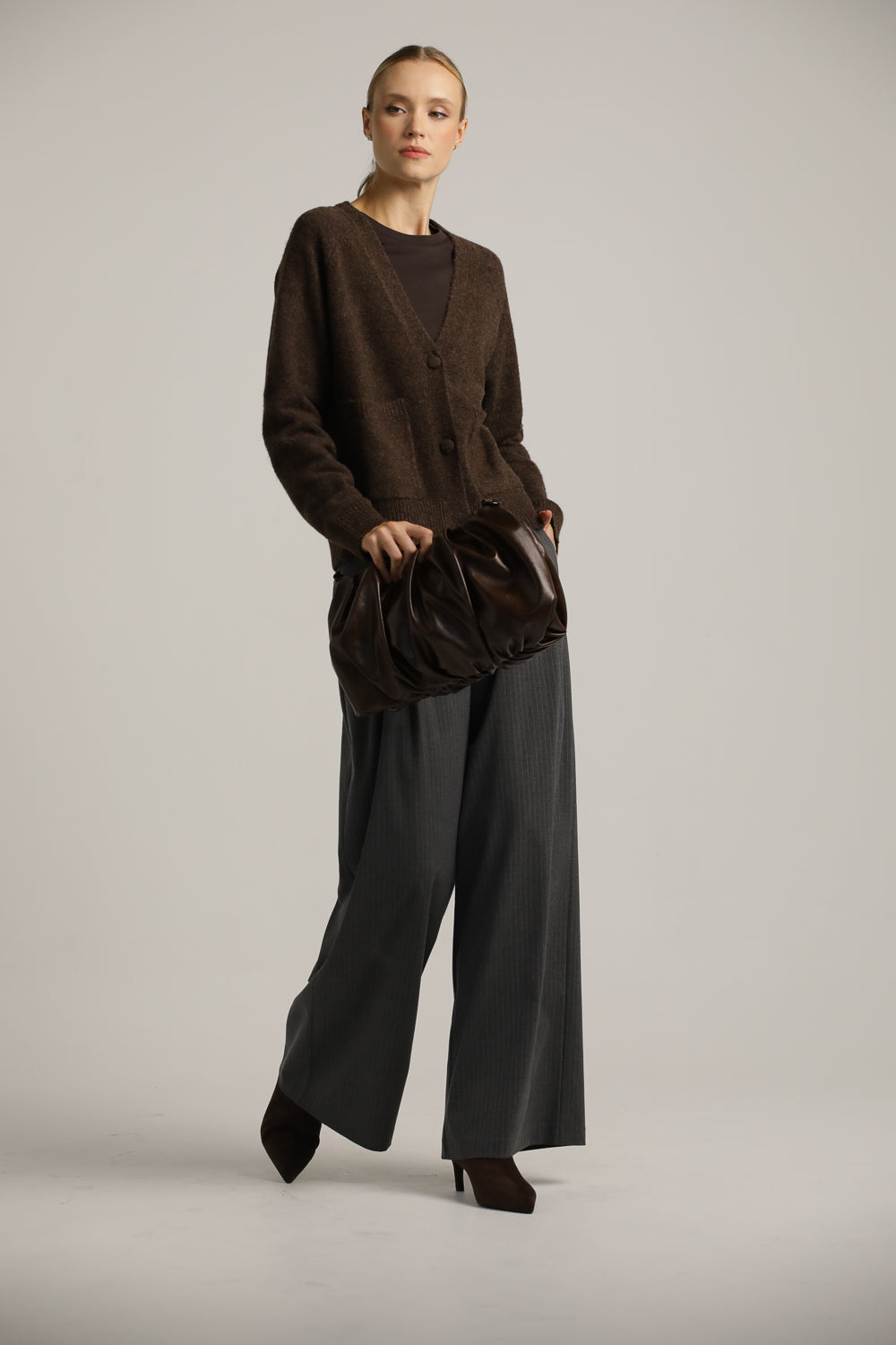 Wool-Textured V-Neck Cardigan