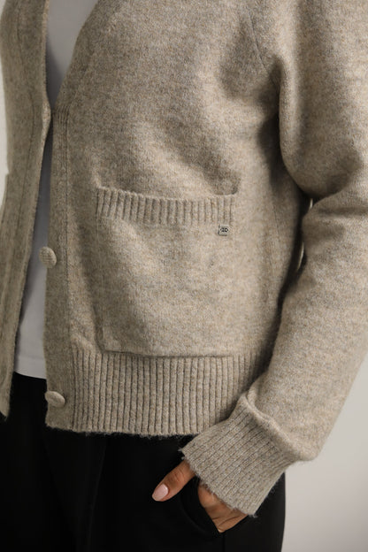 Wool-Textured V-Neck Cardigan