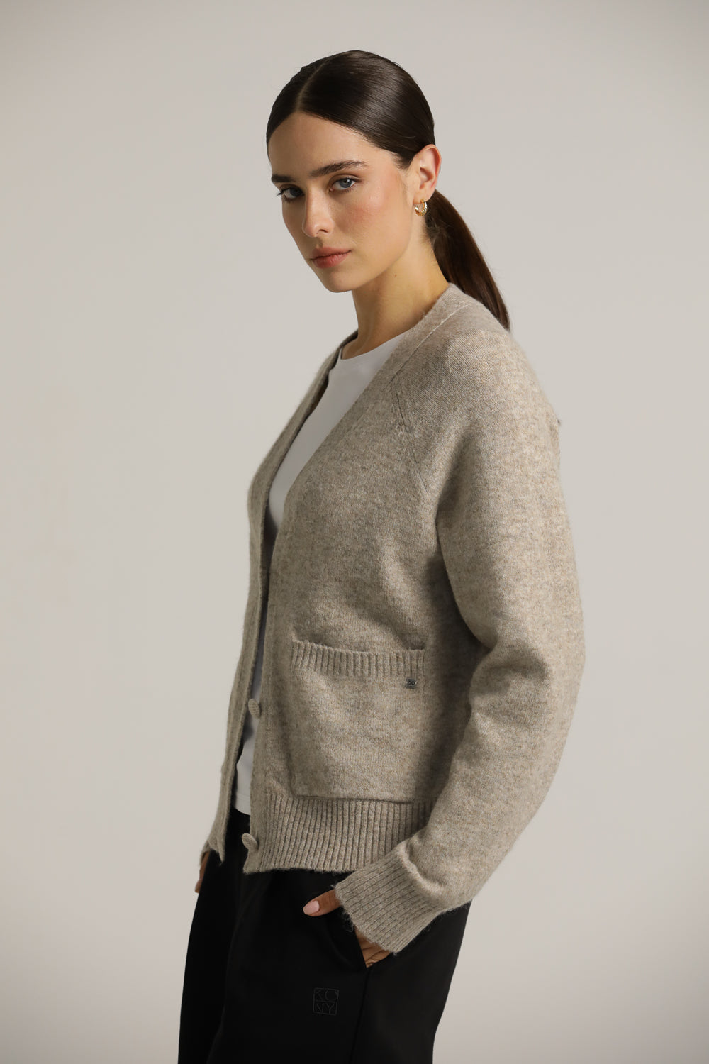 Wool-Textured V-Neck Cardigan
