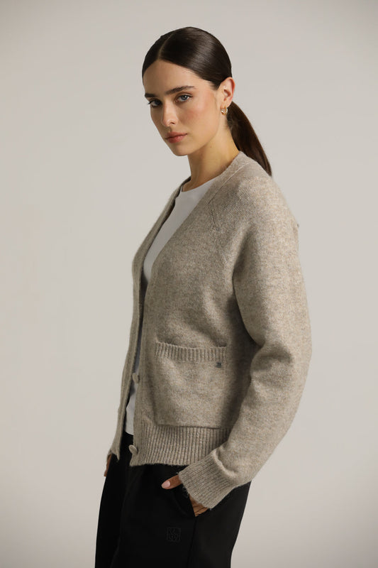 Wool-Textured V-Neck Cardigan