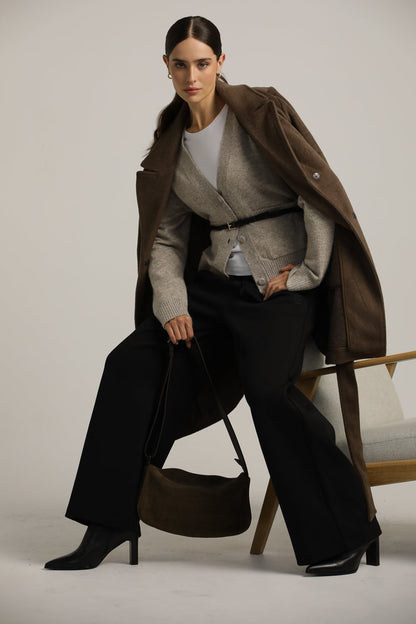 Wool-Textured V-Neck Cardigan