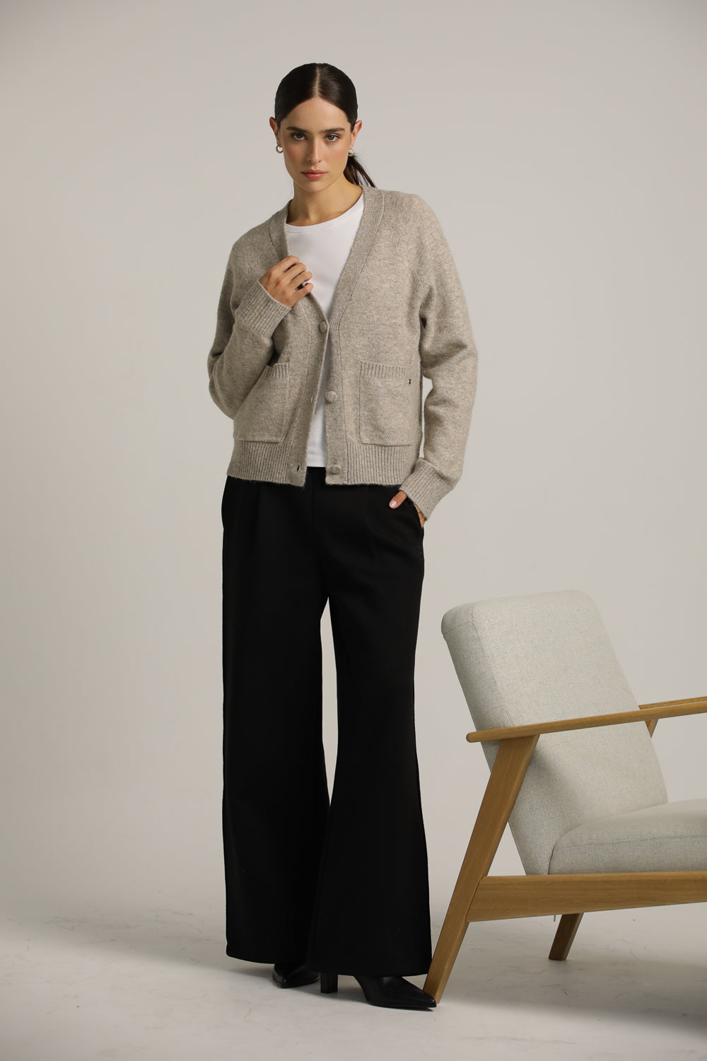 Wool-Textured V-Neck Cardigan