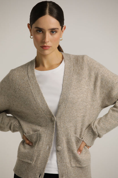 Wool-Textured V-Neck Cardigan