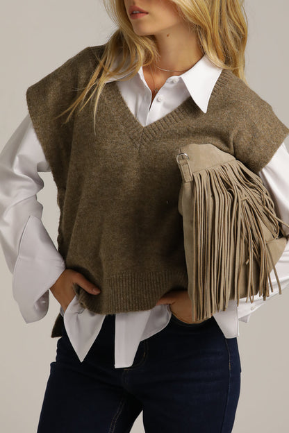 Sleeveless Ribbed Knitted Vest