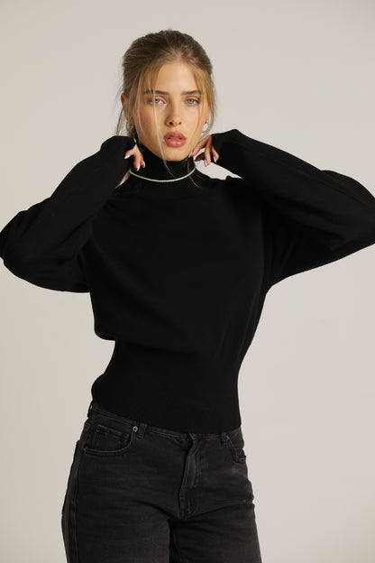 Cropped Long-Sleeve Turtleneck Knit