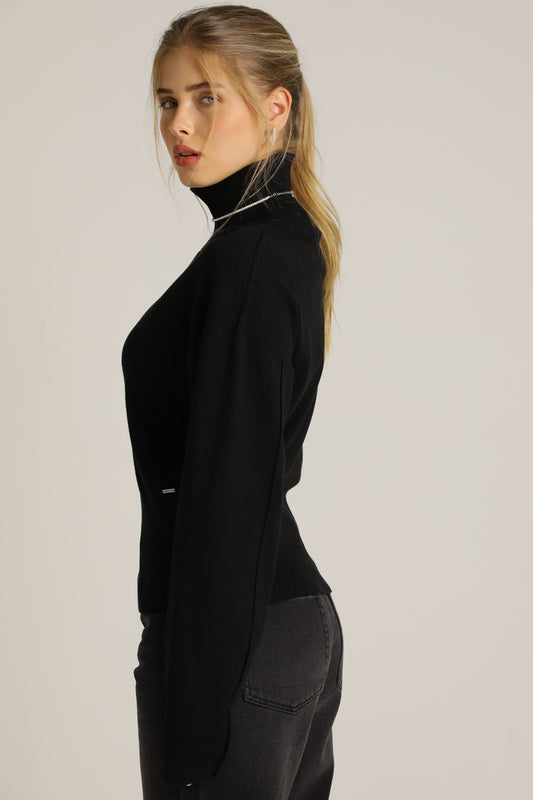Cropped Long-Sleeve Turtleneck Knit