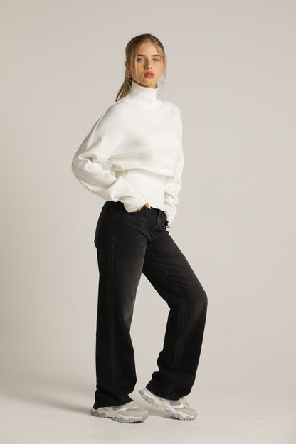 Cropped Long-Sleeve Turtleneck Knit