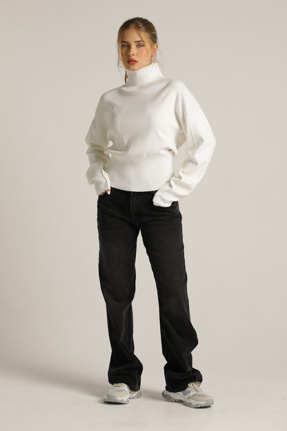 Cropped Long-Sleeve Turtleneck Knit