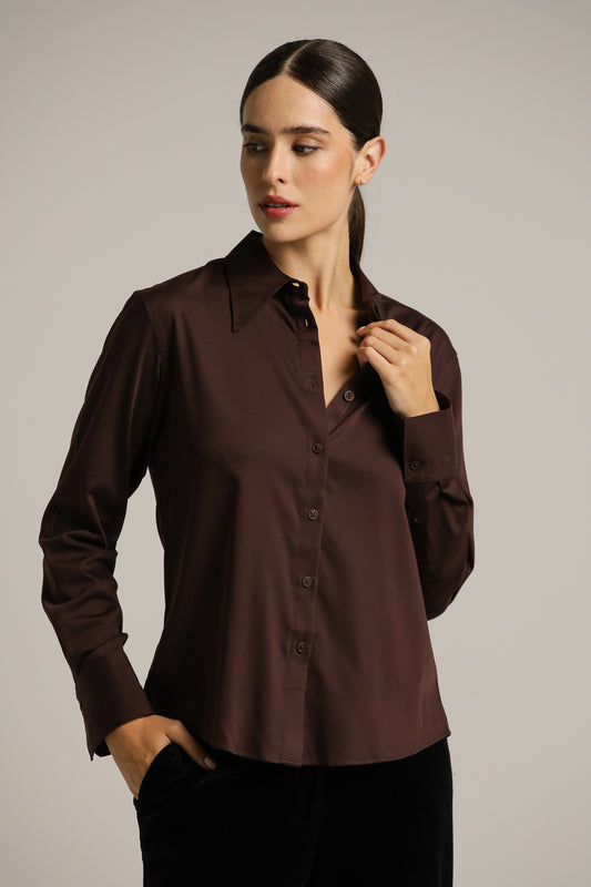 Women’s Button-Down Shirt in Regular Fit Brown