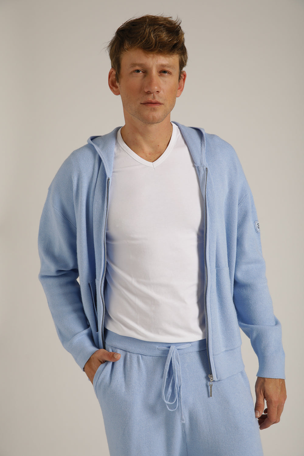 Knitted Rib Zipped Hoodie