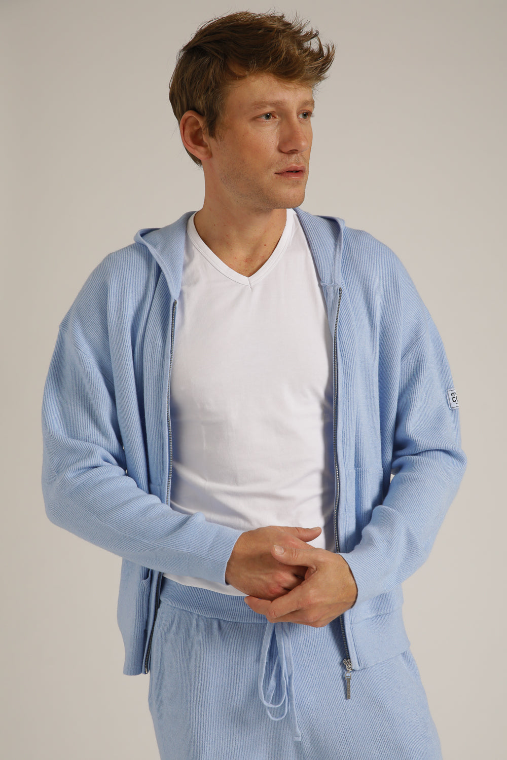 Knitted Rib Zipped Hoodie