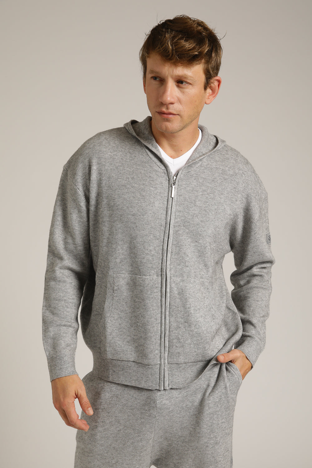 Knitted Rib Zipped Hoodie