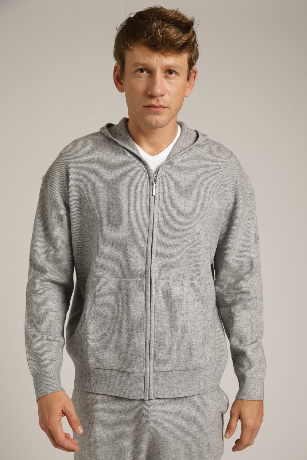 Knitted Rib Zipped Hoodie