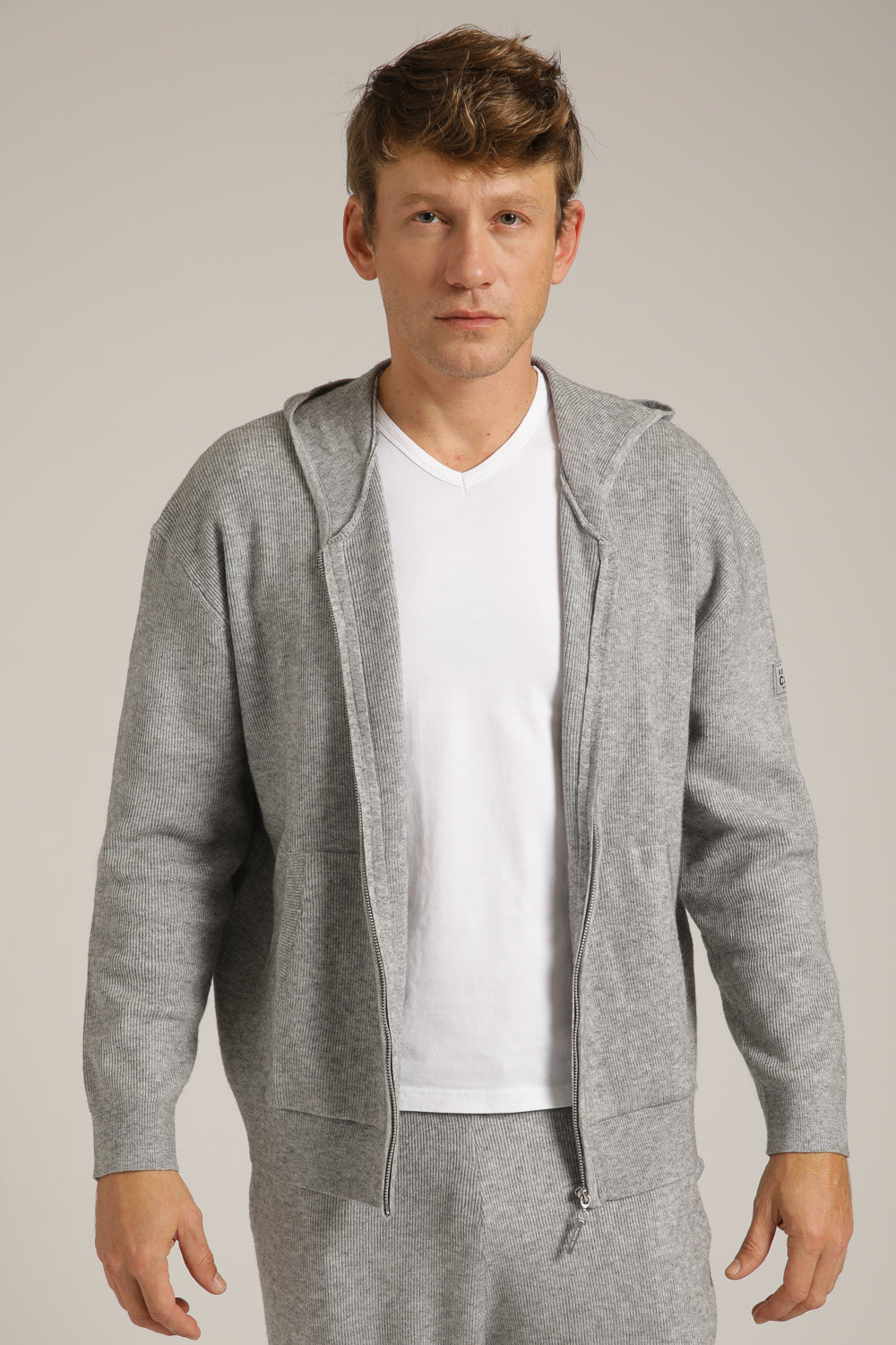 Knitted Rib Zipped Hoodie