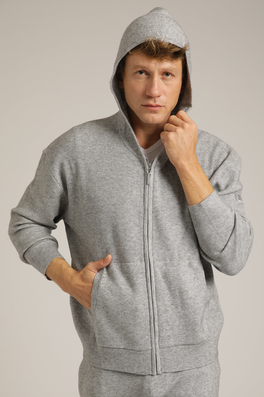 Knitted Rib Zipped Hoodie