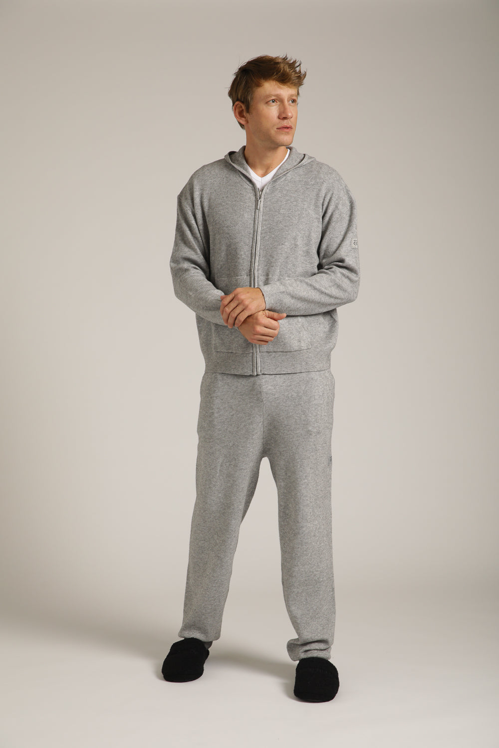 Knitted Rib Zipped Hoodie