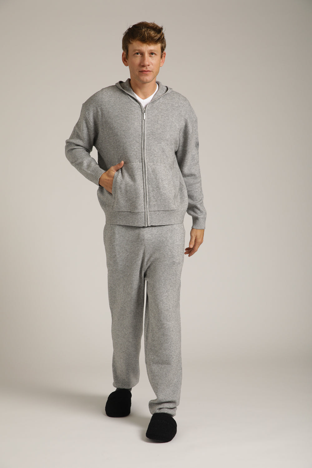 Knitted Rib Zipped Hoodie