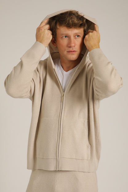 Knitted Rib Zipped Hoodie