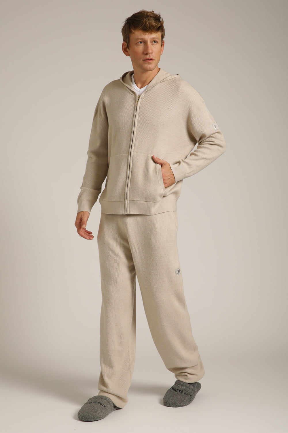 Knitted Rib Zipped Hoodie