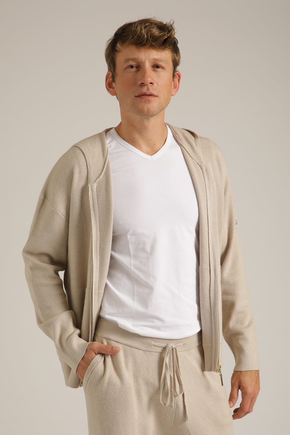 Knitted Rib Zipped Hoodie