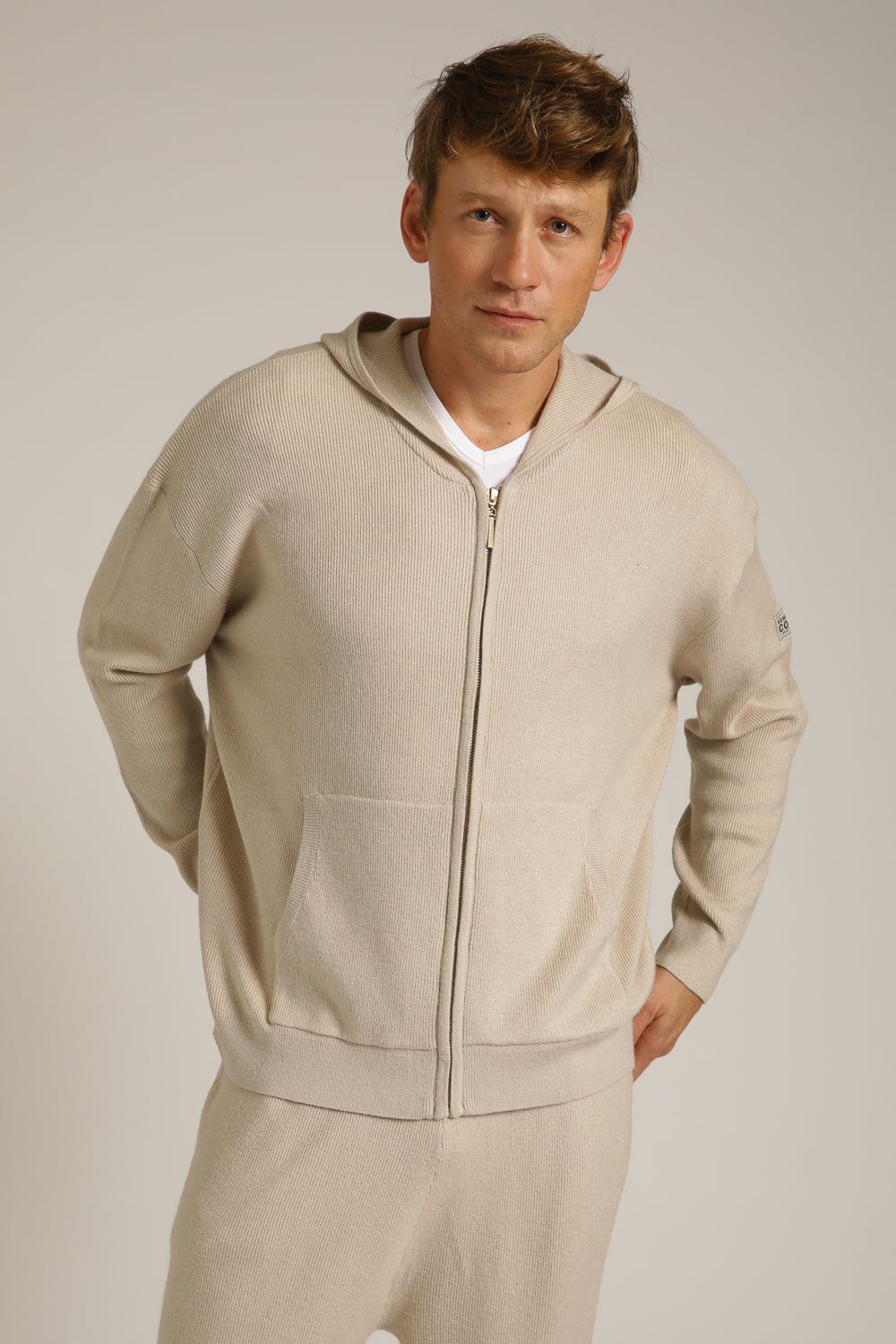 Knitted Rib Zipped Hoodie
