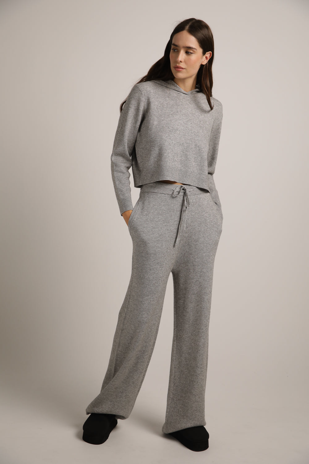 Knitted Rib Crop Hoodie