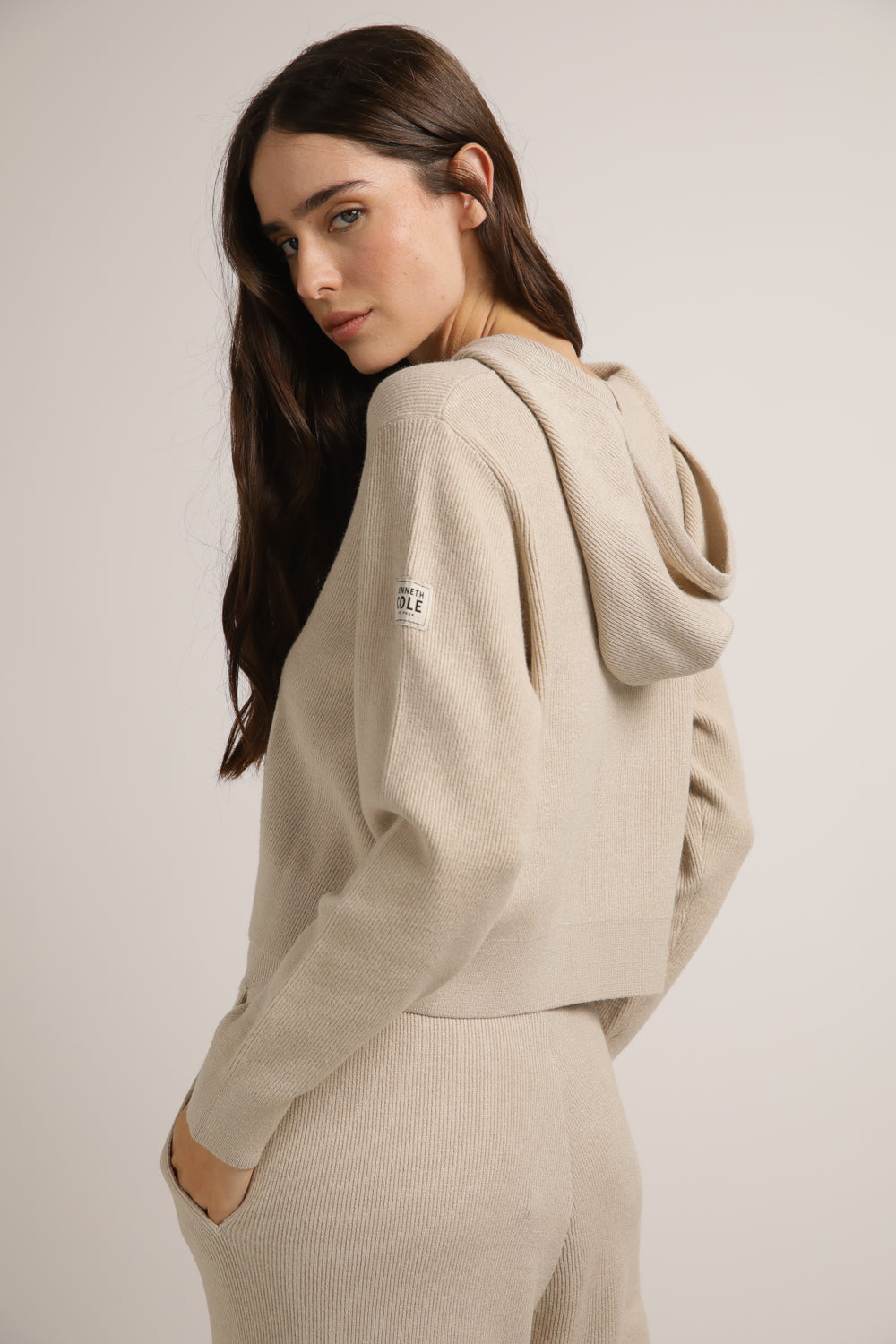 Knitted Rib Crop Hoodie