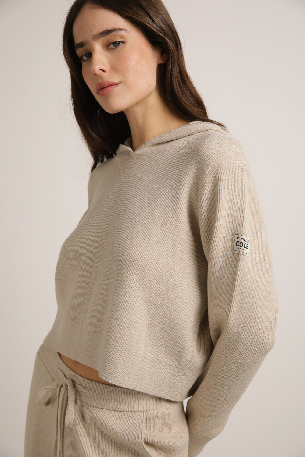 Knitted Rib Crop Hoodie