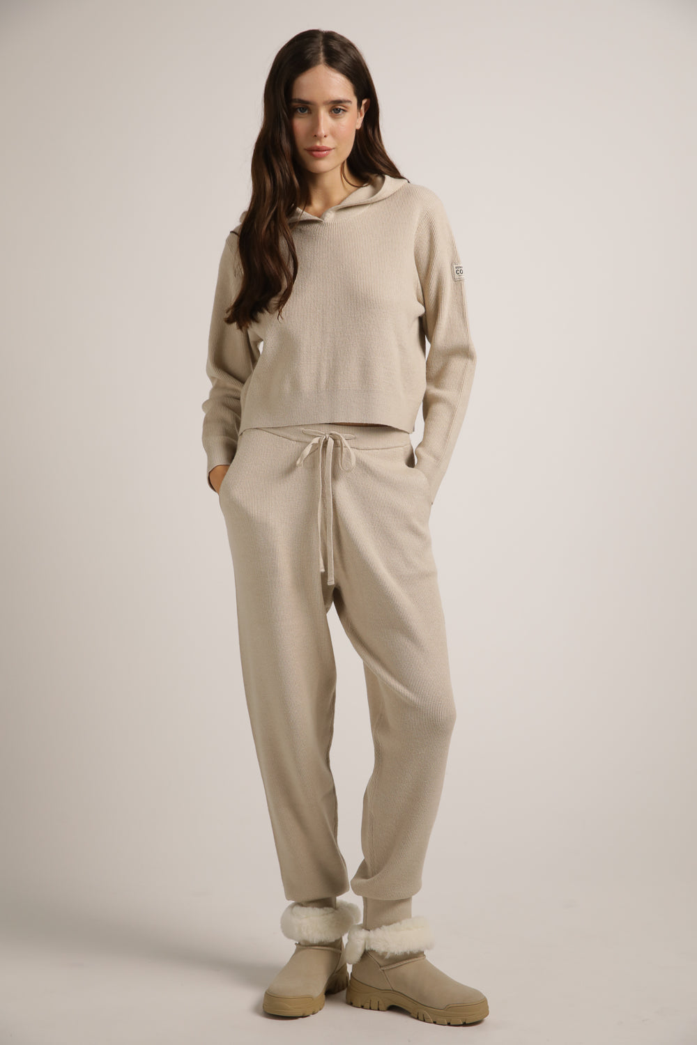 Knitted Rib Crop Hoodie