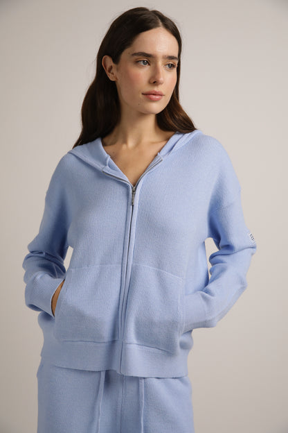 Knitted Rib Zipped Hoodie