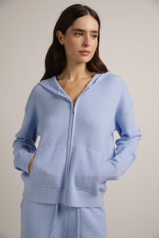 Knitted Rib Zipped Hoodie