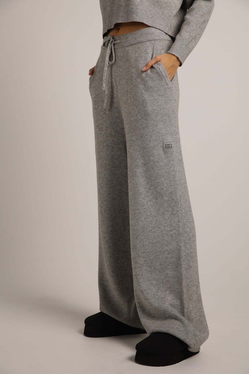 Knitted Rib Wide Leg Pants
