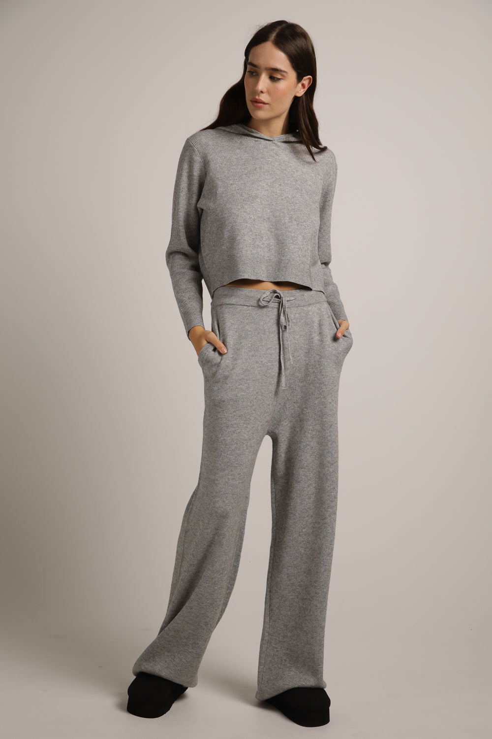 Knitted Rib Wide Leg Pants
