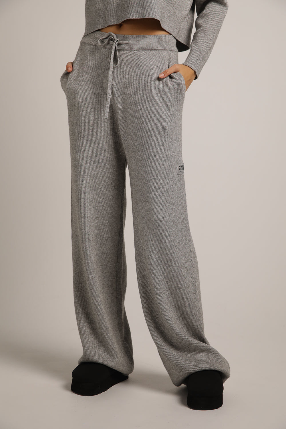 Knitted Rib Wide Leg Pants
