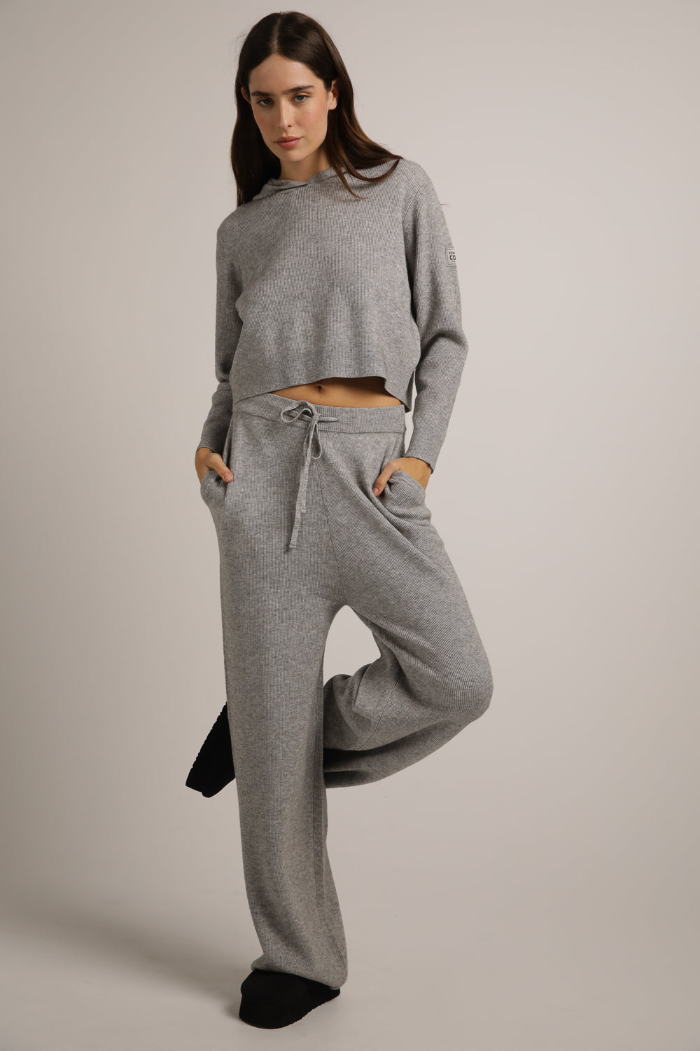 Knitted Rib Wide Leg Pants
