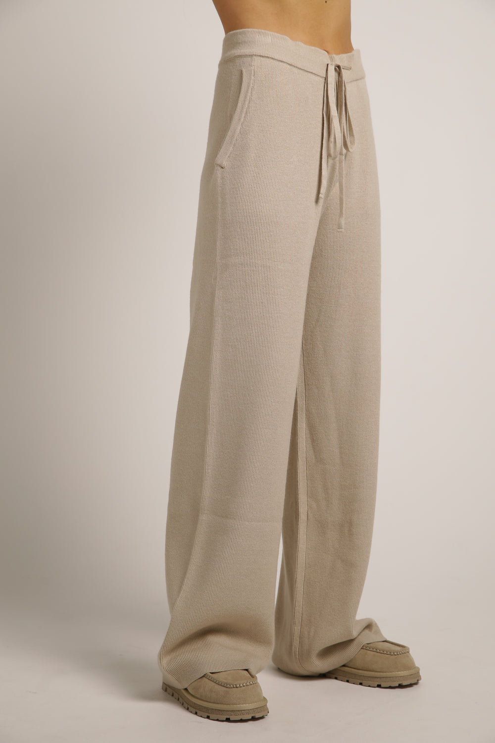 Knitted Rib Wide Leg Pants
