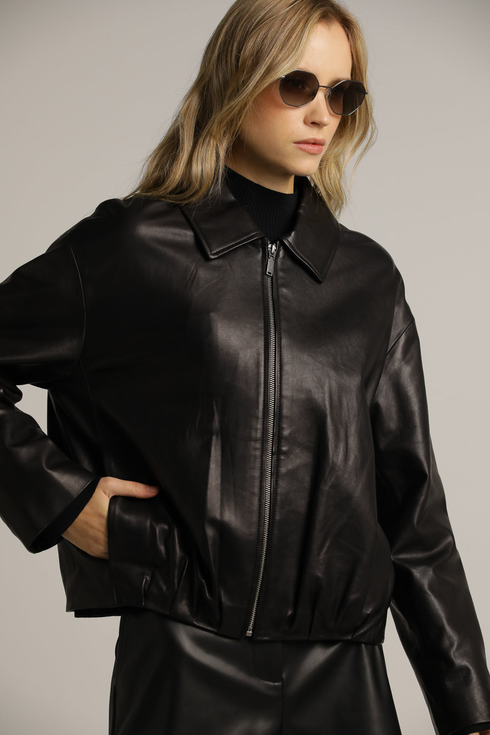 Bomber-Fit Leather Jacket