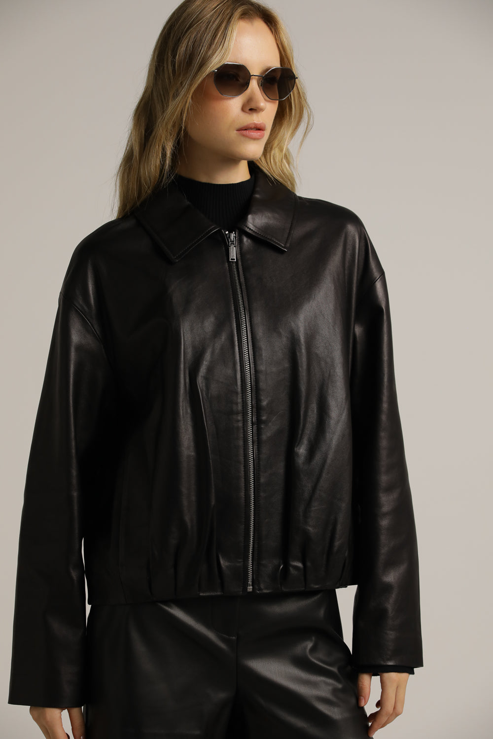 Bomber-Fit Leather Jacket