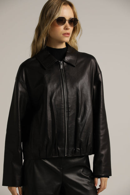 Bomber-Fit Leather Jacket