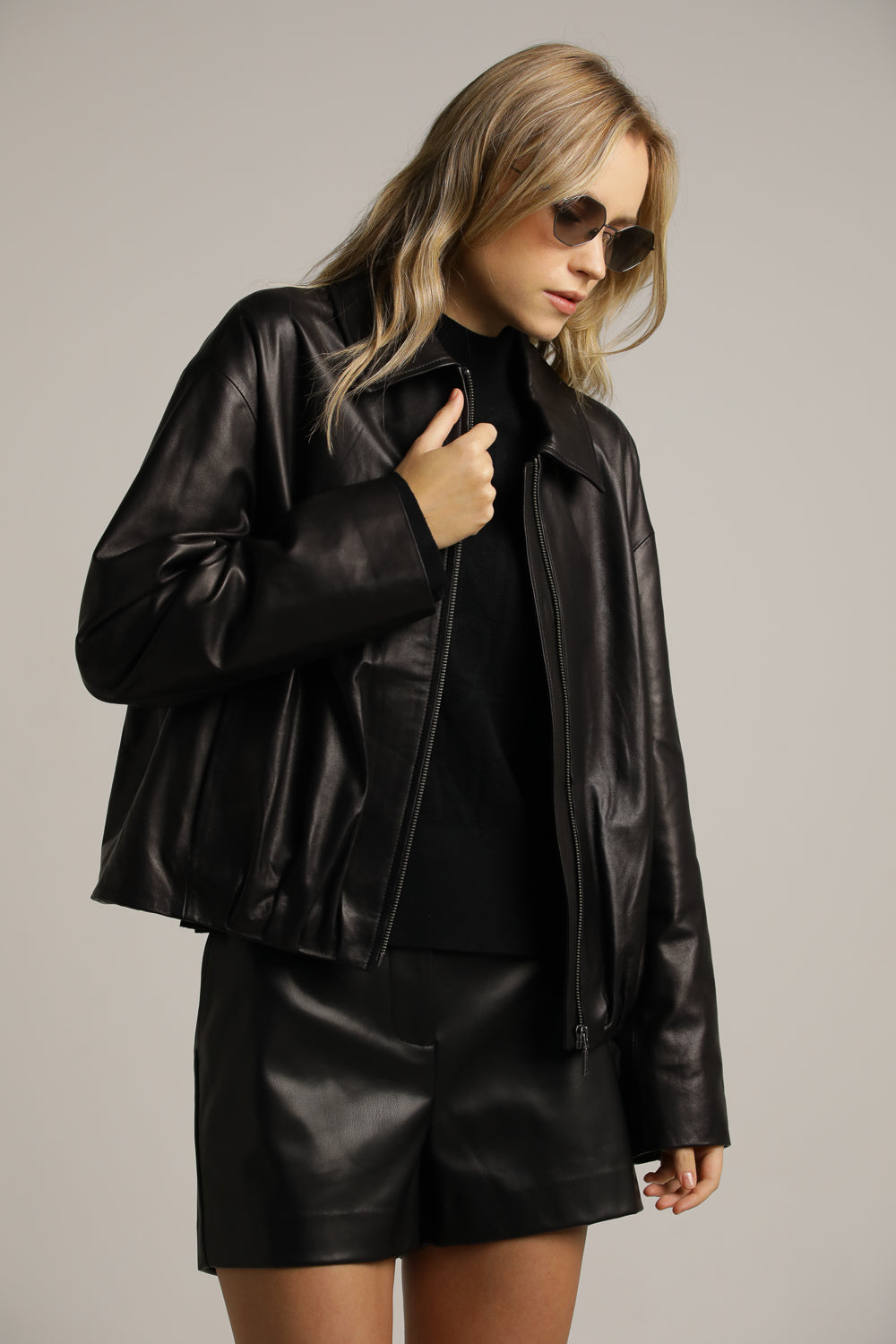 Bomber-Fit Leather Jacket