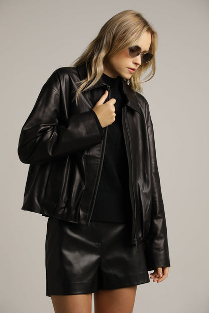 Bomber-Fit Leather Jacket