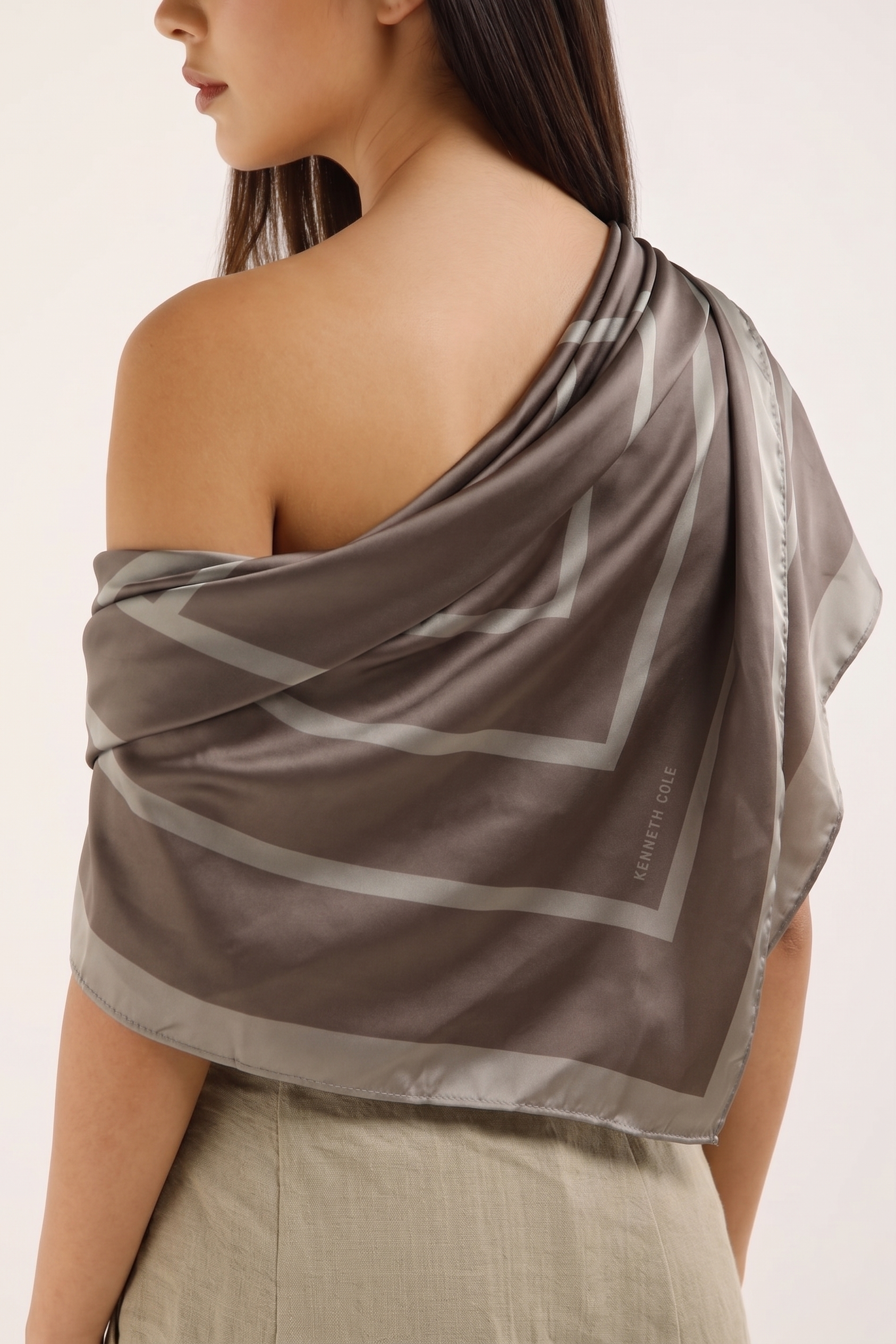 Brown Scarf with Minimalist Geometric Square Print