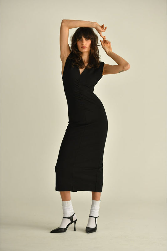 Structured Shoulder Midi Dress
